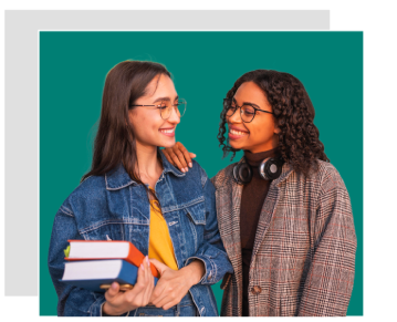 Two university students holding books representing Kaplan assignment help UK